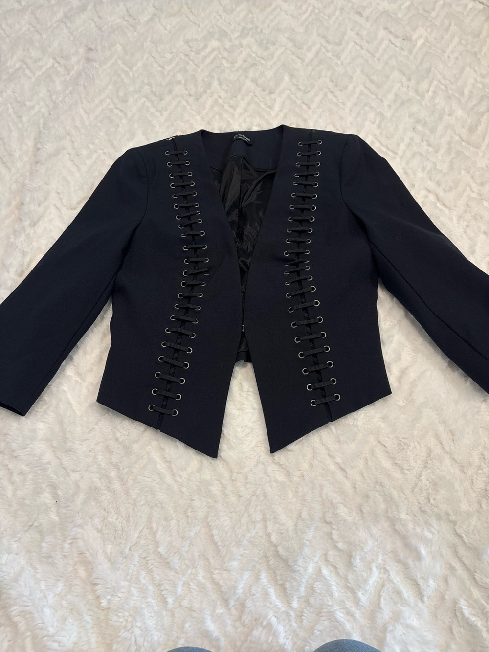 bebe Black Lace-Up Cropped Blazer
